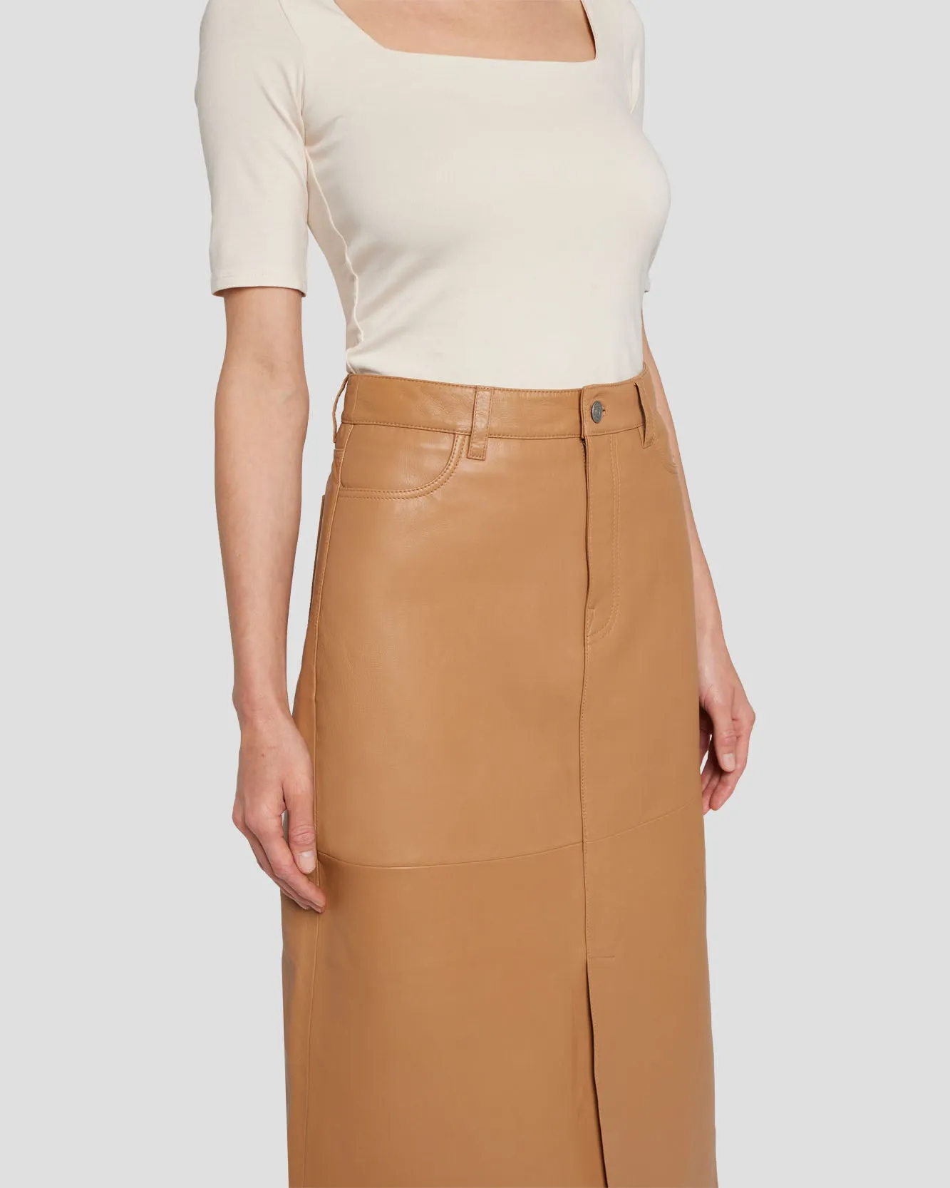 Leather Midi Skirt in Brown Sugar