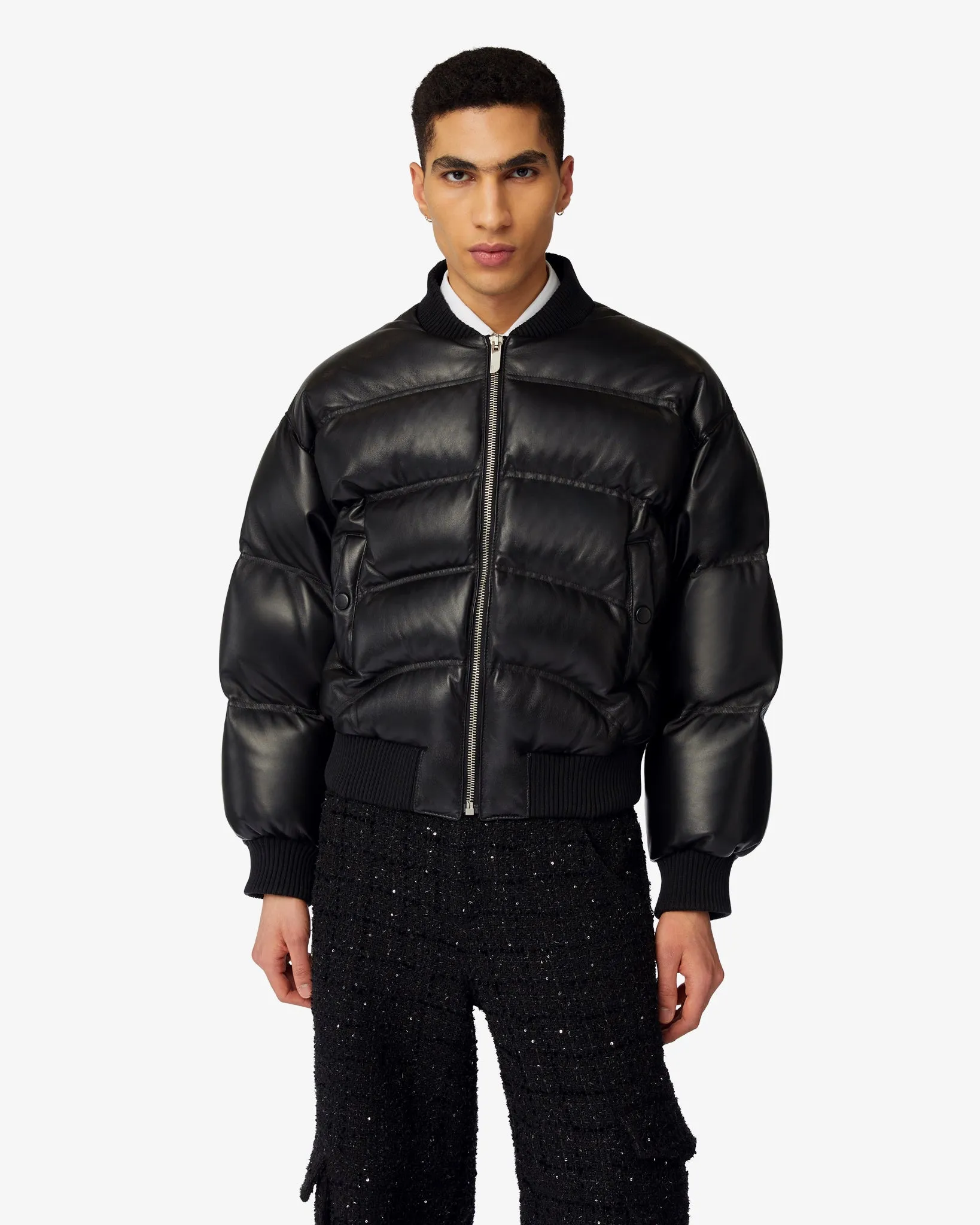 Leather Puffer Bomber