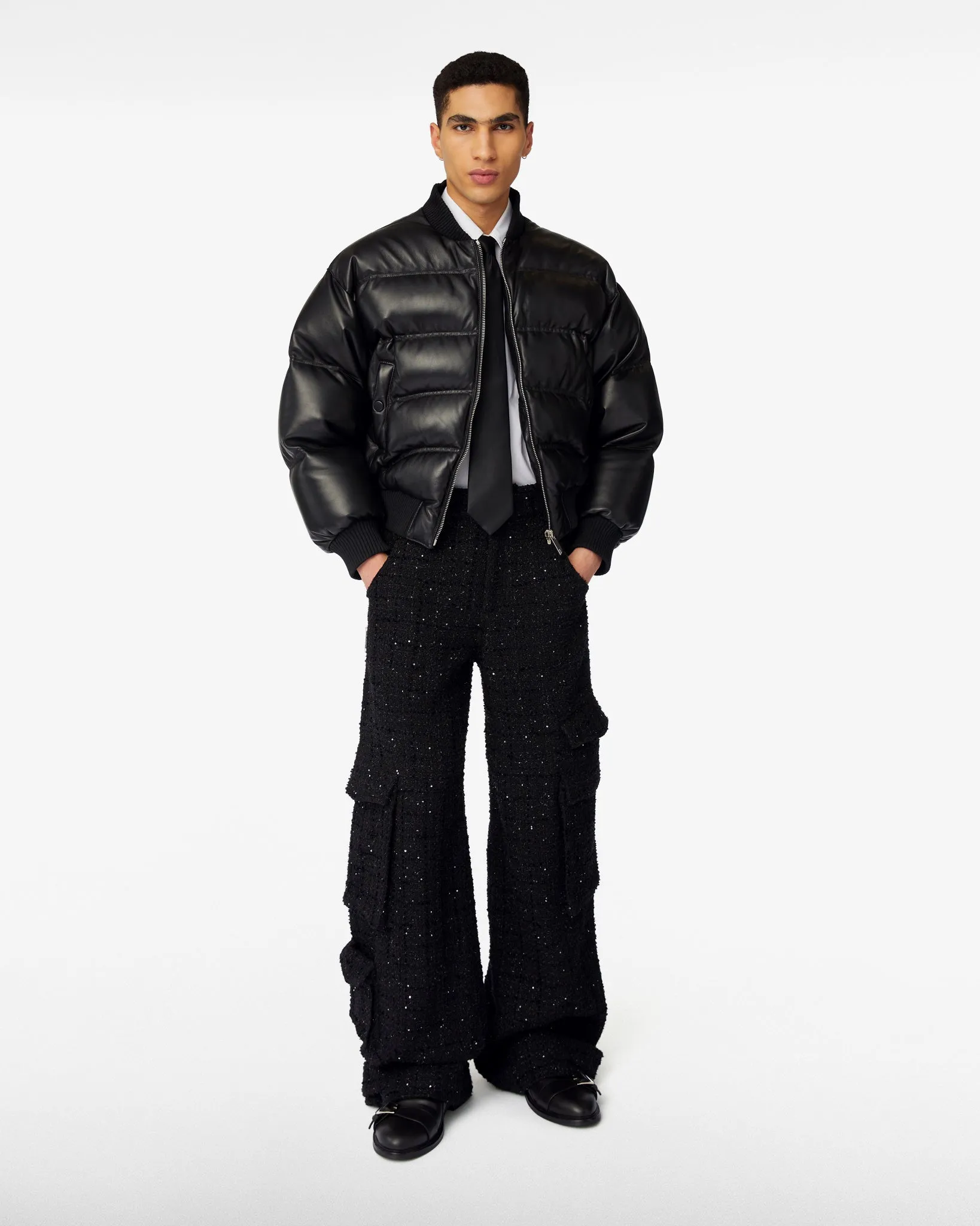 Leather Puffer Bomber