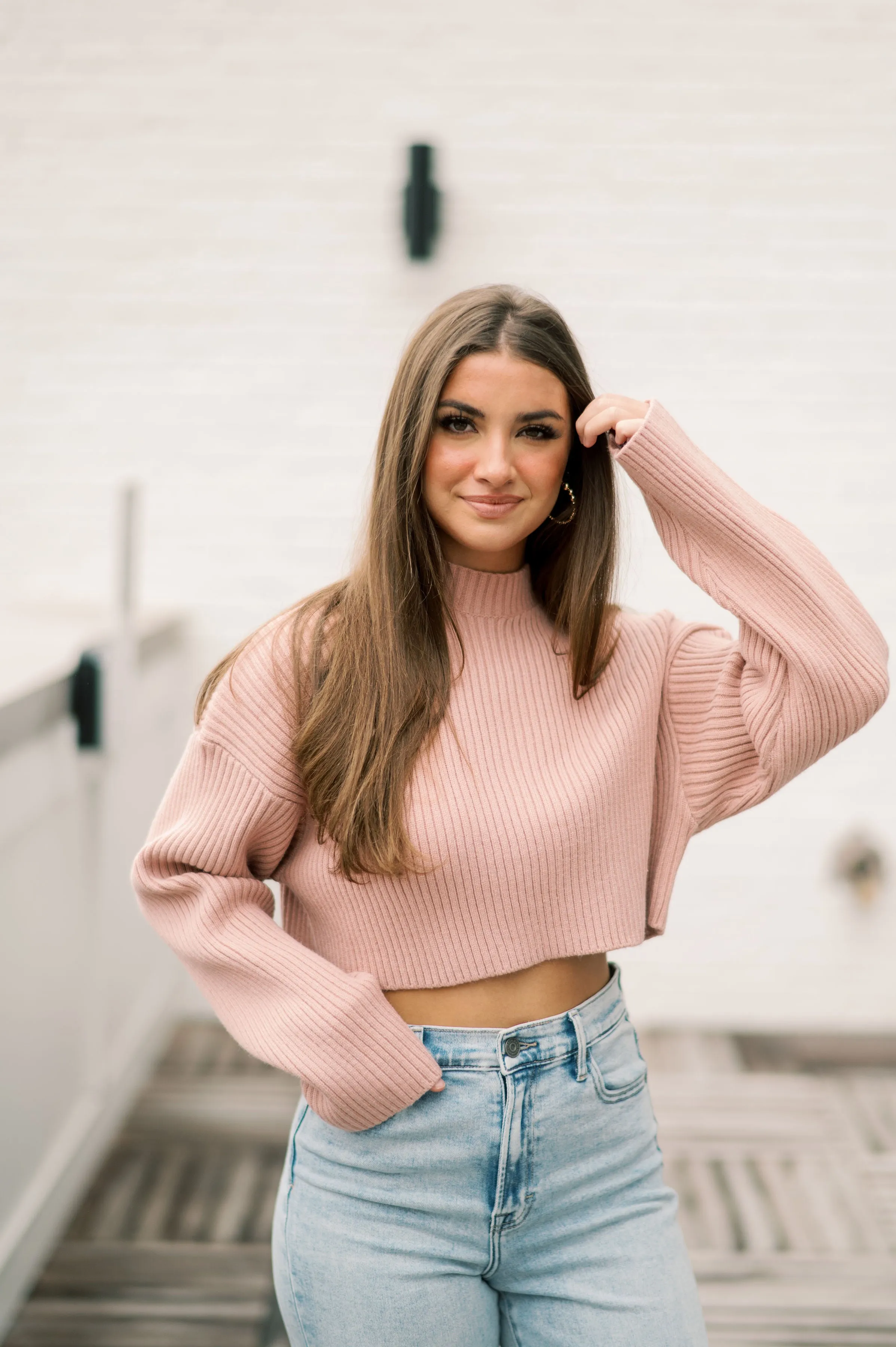 LONG SLEEVE RIBBED CROP SWEATER