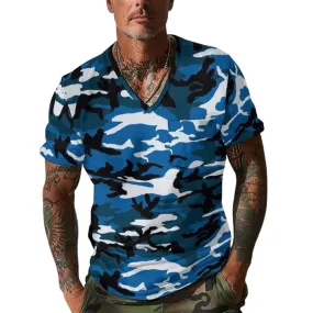 Men's Camouflage V Neck Breast Pocket Short Sleeve T-shirt 01984772Z