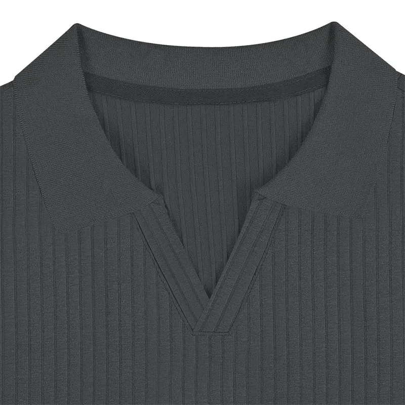 New Men's Elastic Polo Shirt-Summer Turn Down Collar Top