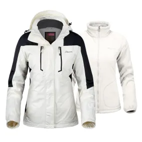 OutdoorMaster Women's 3-in-1 Ski Jacket - Winter Jacket Set with Fleece Liner Jacket & Hooded Waterproof Shell - for Women (Off White,L)