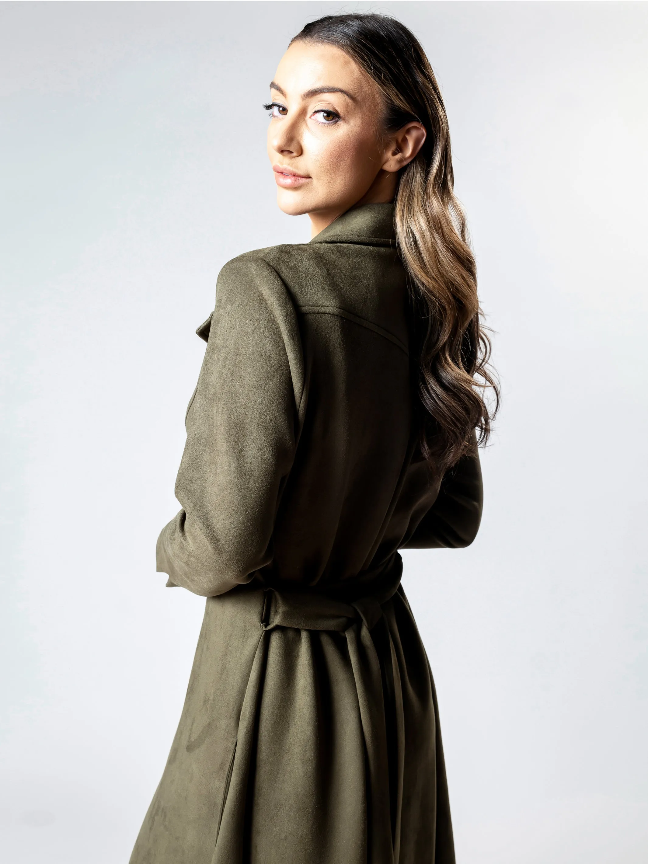 OXFORD Long-Line Suedette Coat Dress