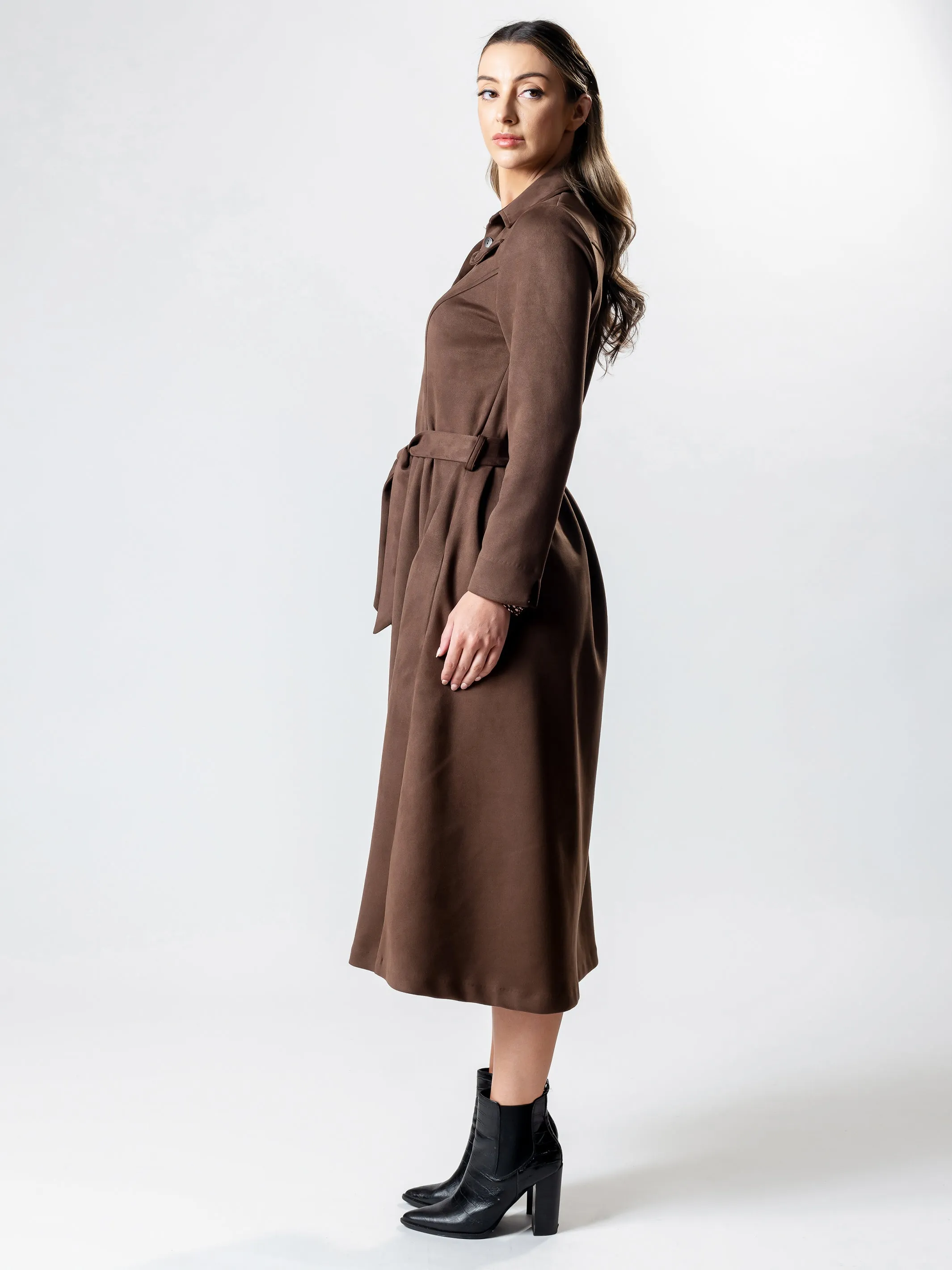 OXFORD Long-Line Suedette Coat Dress