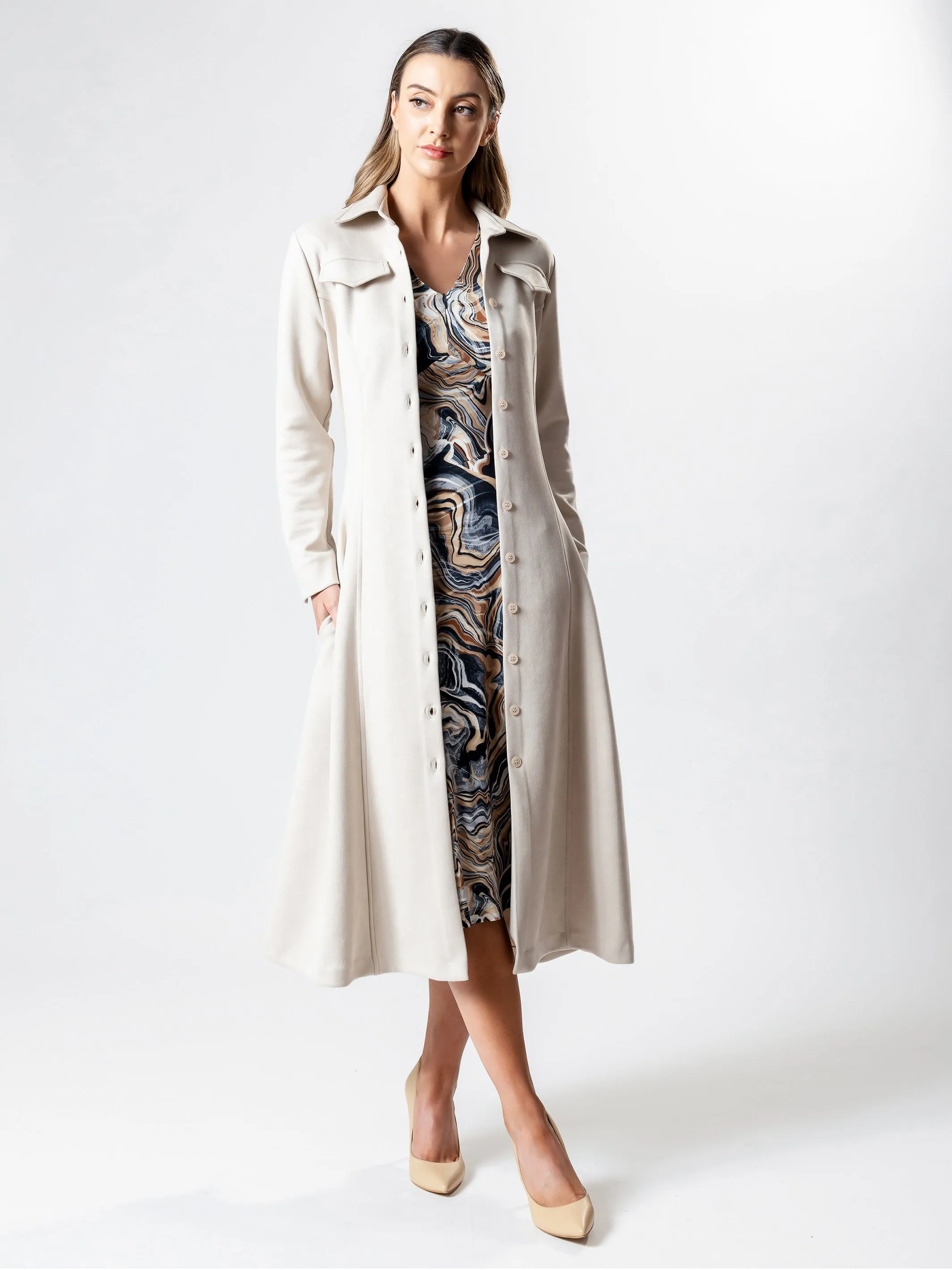 OXFORD Long-Line Suedette Coat Dress
