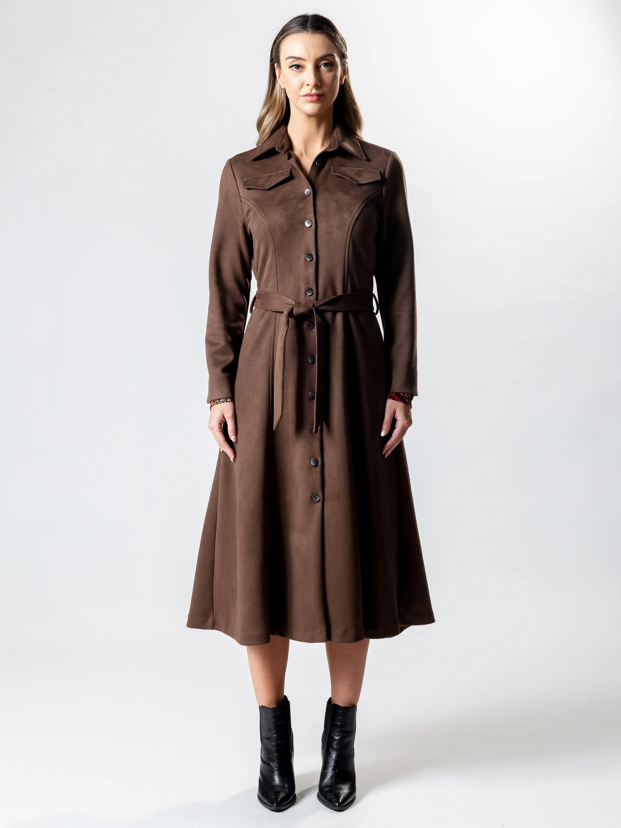 OXFORD Long-Line Suedette Coat Dress