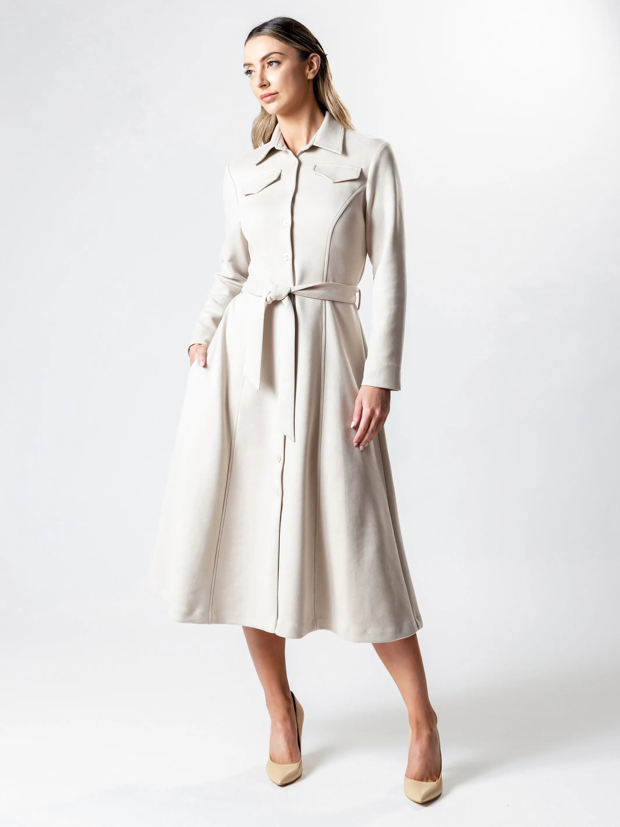 OXFORD Long-Line Suedette Coat Dress