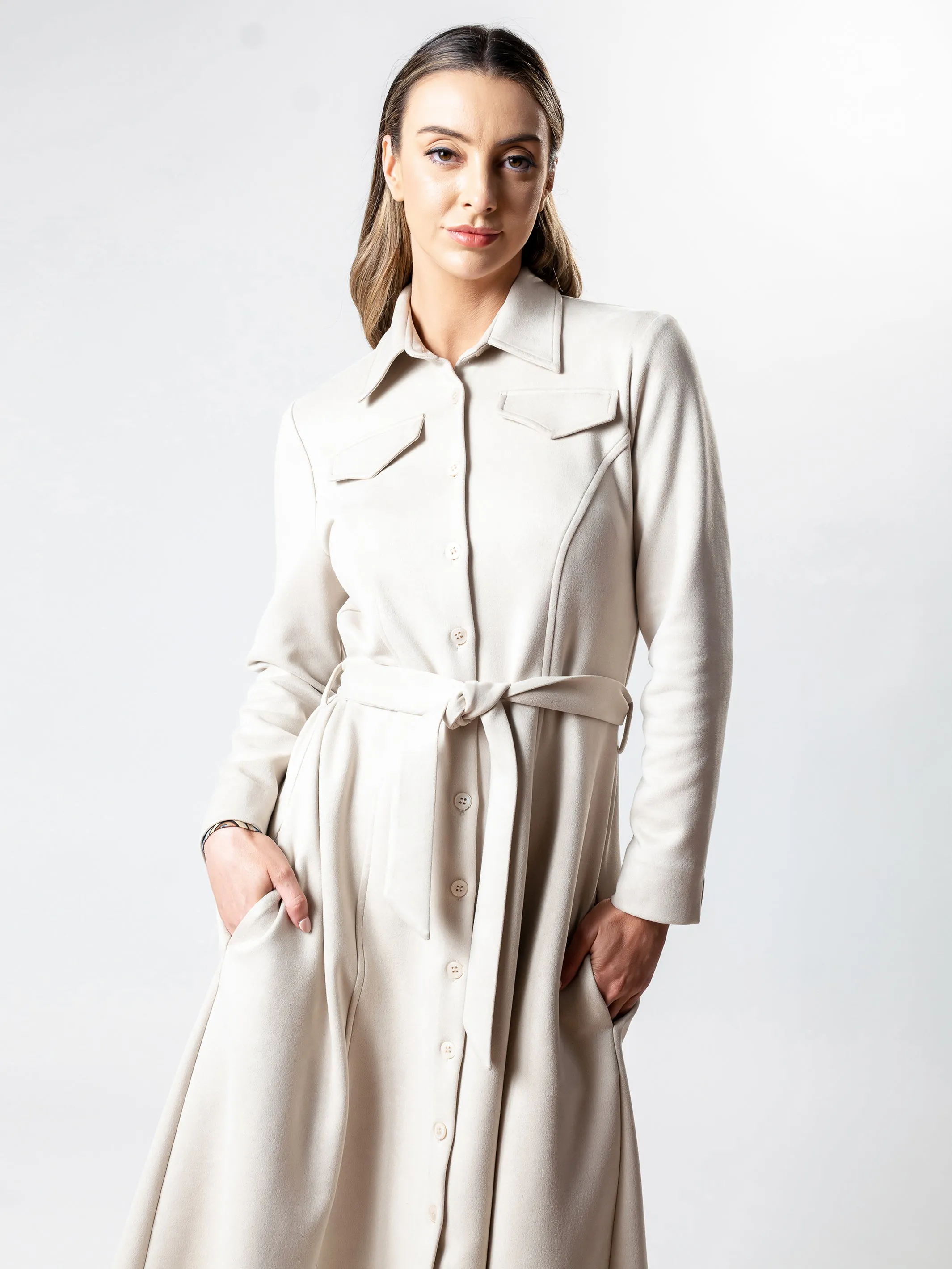 OXFORD Long-Line Suedette Coat Dress