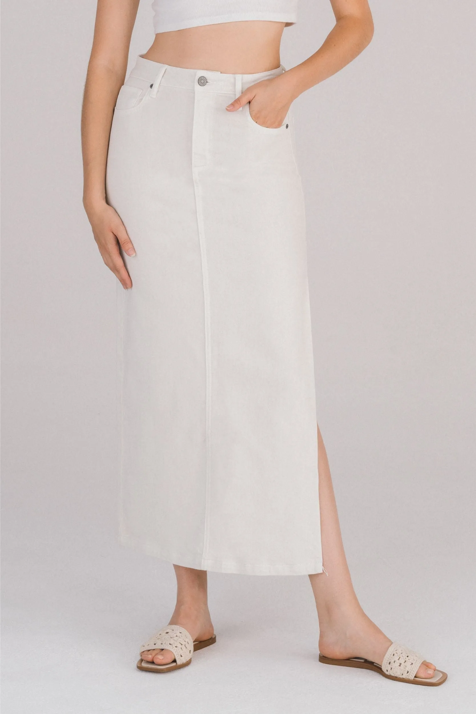 [PEYTON] Sea Salt Side Slit Midi Skirt