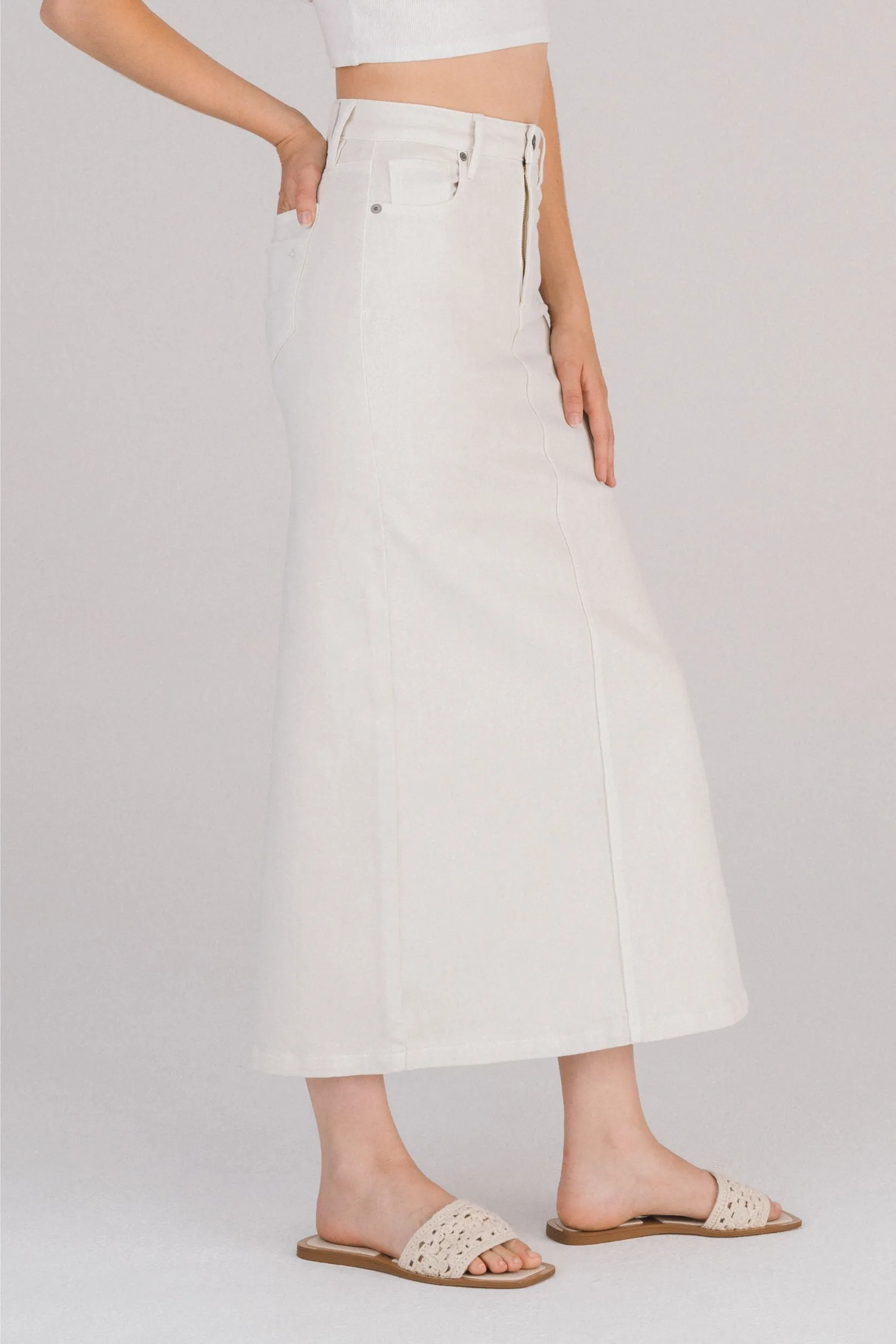 [PEYTON] Sea Salt Side Slit Midi Skirt