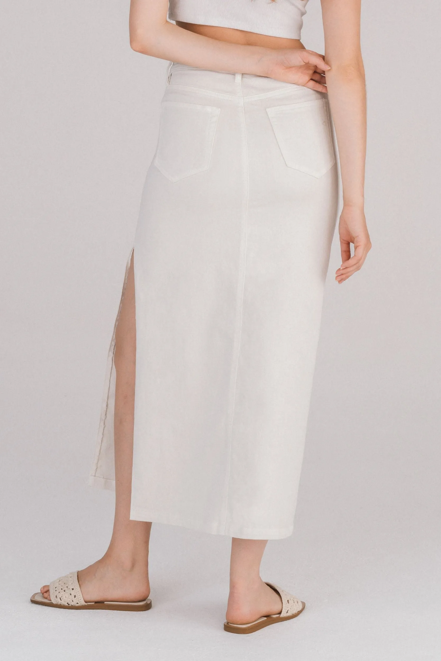 [PEYTON] Sea Salt Side Slit Midi Skirt