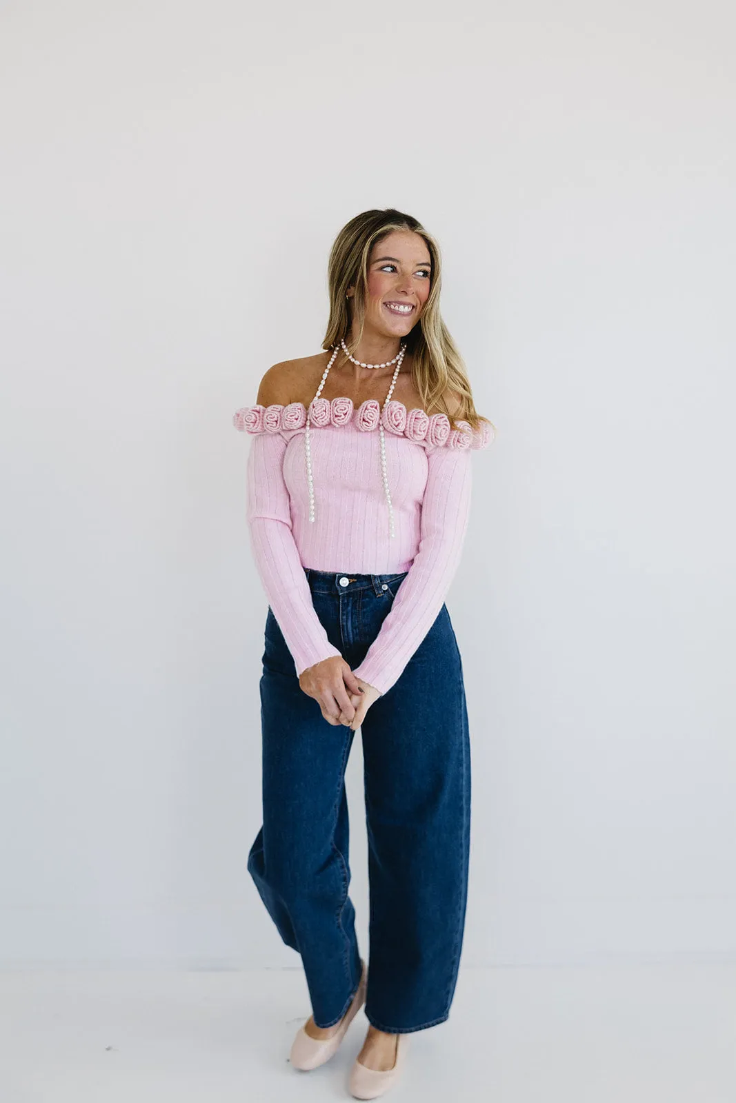 Posie Rosette Sweater - Pink