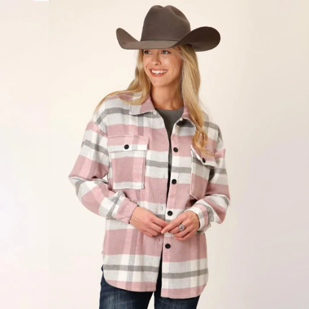 Roper Women's Large Scale Plaid Shirt Jacket Pink