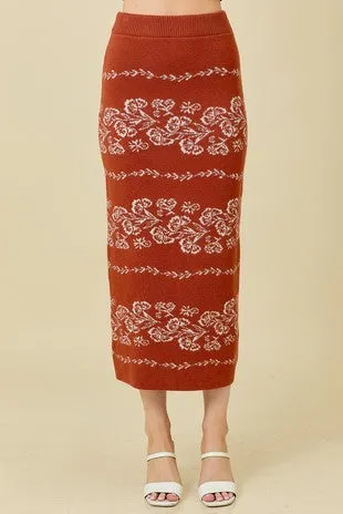 Rust Sweater Knit Midi Skirt Set