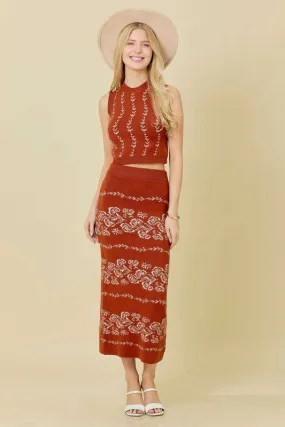 Rust Sweater Knit Midi Skirt Set