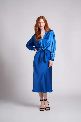 Sapphire Blue Sophie Satin Midi Skirt