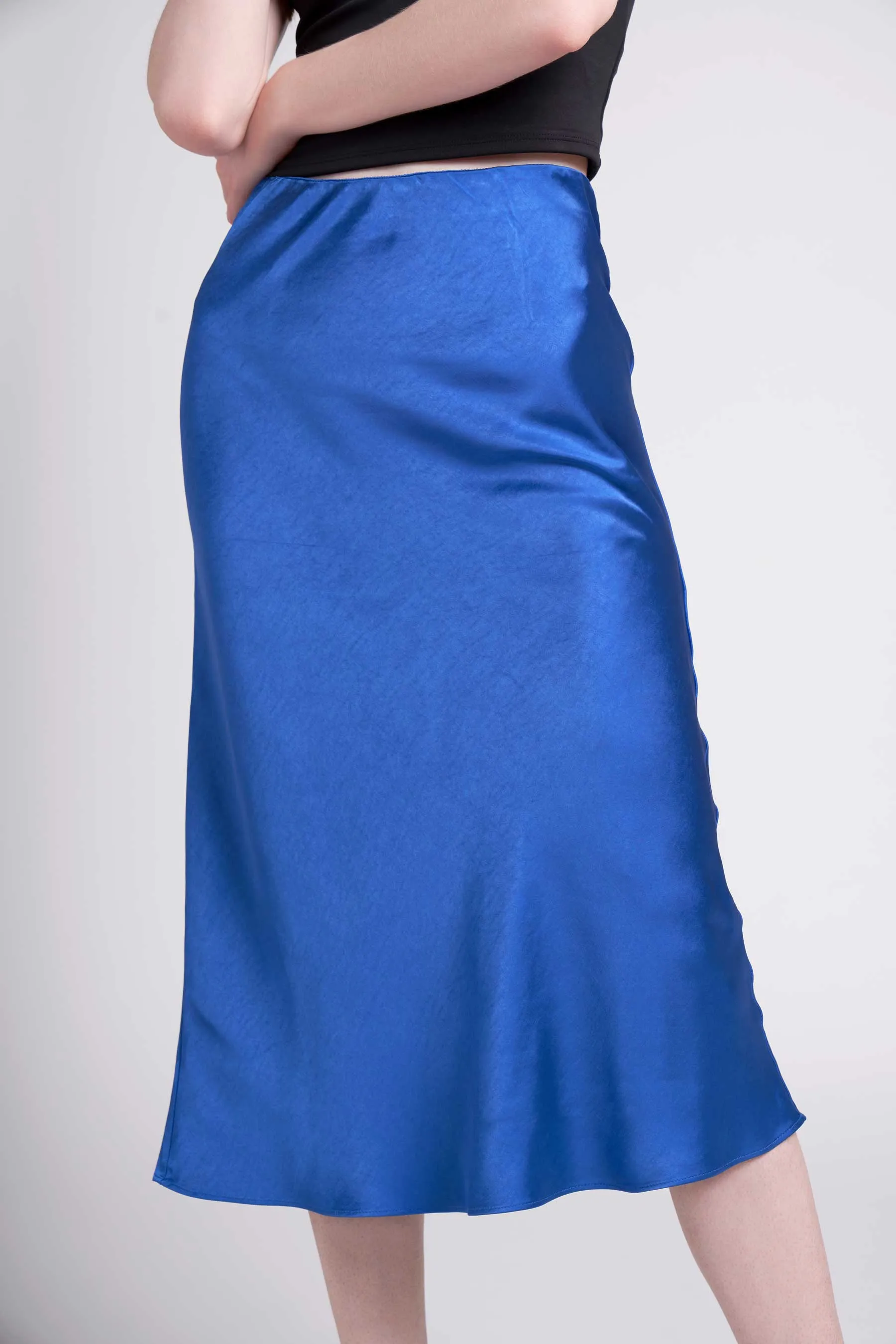 Sapphire Blue Sophie Satin Midi Skirt