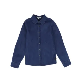 set outfit button down shirt and fringed midi skirt - denim