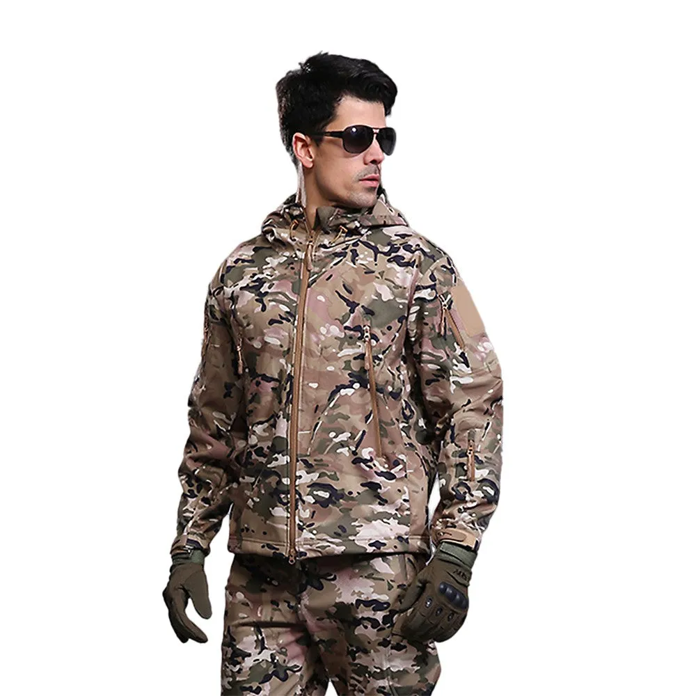 Sidiou Group Men Windproof Fleece Jacket Winter Warm Coat Outdoor Sport Hooded Ski Jacket Coat