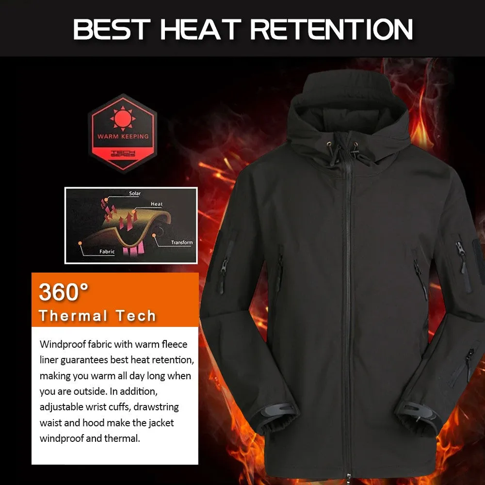 Sidiou Group Men Windproof Fleece Jacket Winter Warm Coat Outdoor Sport Hooded Ski Jacket Coat