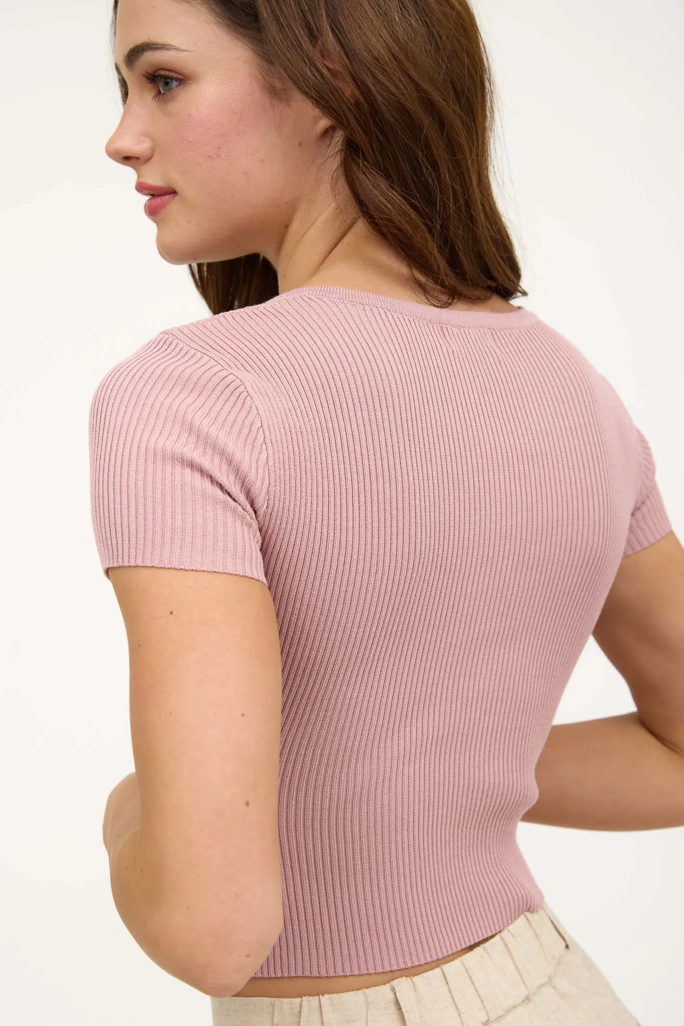 SNAP BUTTON SWEATER KNIT CROP TOP