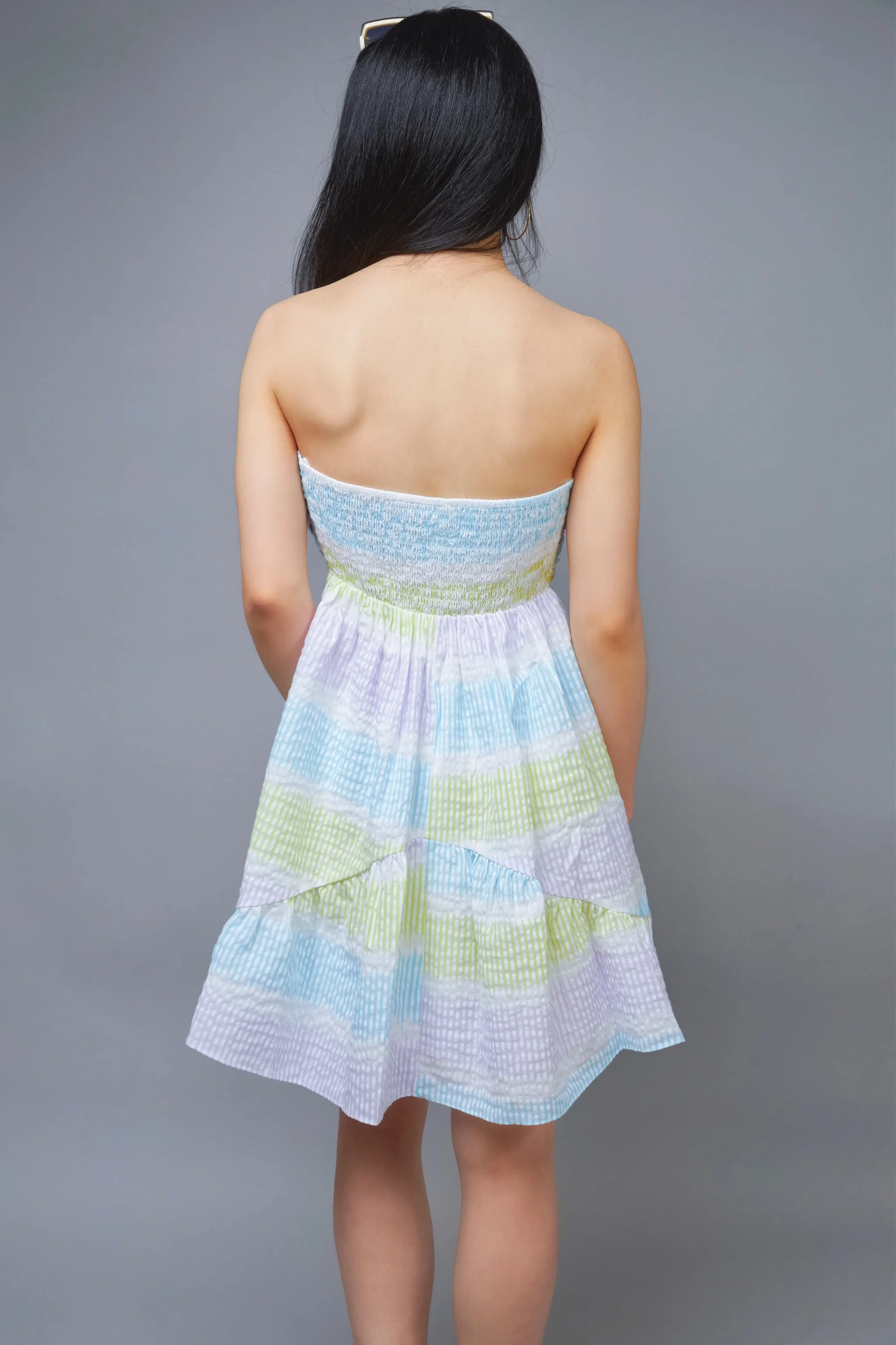Summer Dream Light Blue Multi Stripe Strapless Babydoll Dress