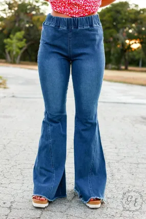 The Jolene Mid Wash High Flare Jeans: Blue / Medium