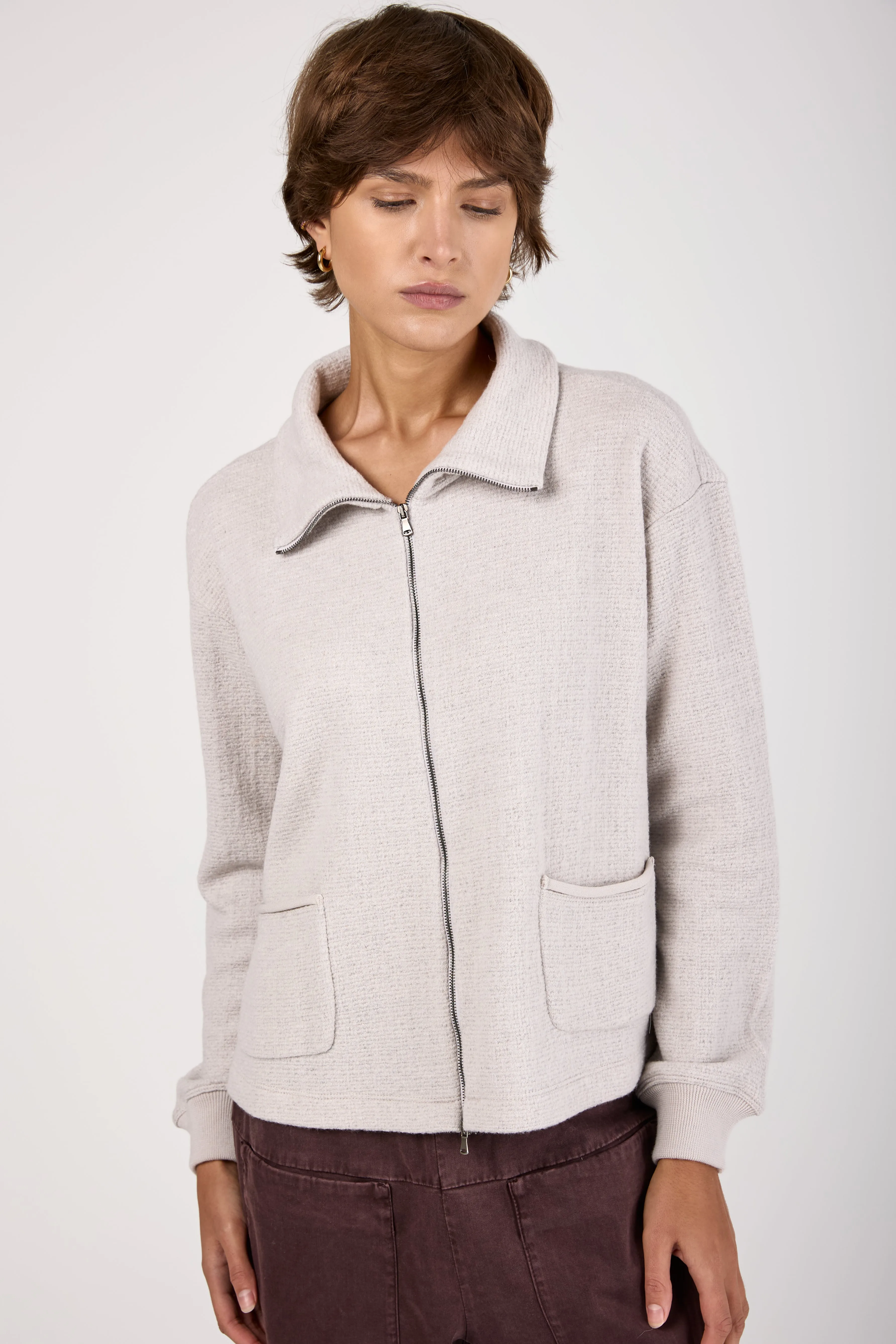 Wool Viscose Zipped Jacket in Ice