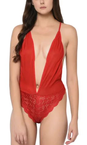 Xs and Os Babydoll Lingerie Deep V Neck Backless Bodysuit Nightwear